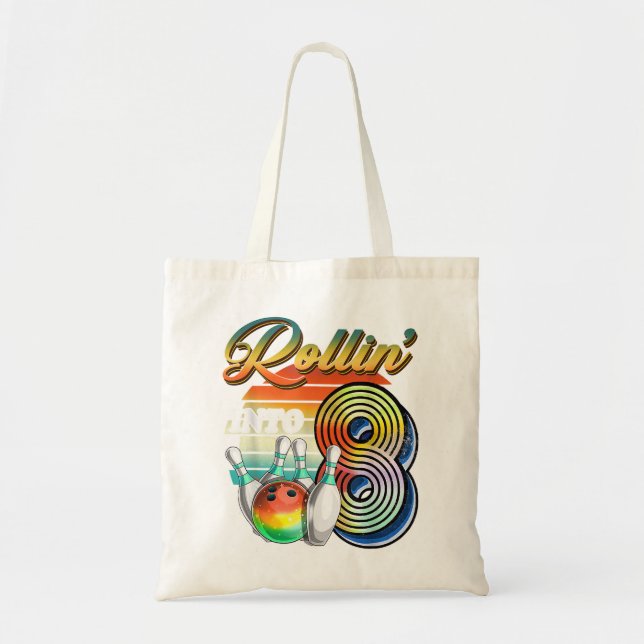 Rollin into 8 Bowling Birthday Party 8th Birthday  Tote Bag (Front)