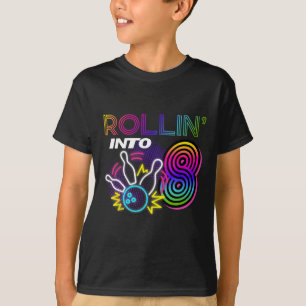 Rollin Into 8 Year Old Birthday Bowling Party 8th T-Shirt