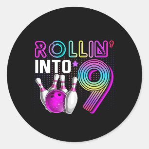 Rollin Into 9 Bowling Birthday Party 9th Birthday Classic Round Sticker