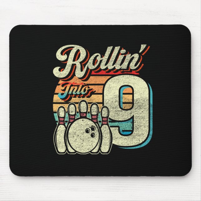 Rollin Into 9 Bowling Birthday Party 9th Birthday  Mouse Mat (Front)