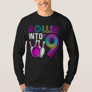 Rollin Into 9 Bowling Birthday Party 9th Birthday T-Shirt