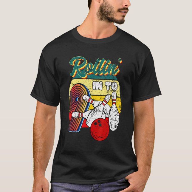 Rollin Into 9 Bowling Birthday Party 9th Birthday  T-Shirt (Front)