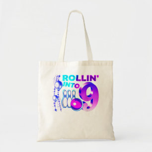 Rollin into 9 Bowling Birthday Party 9th Birthday  Tote Bag