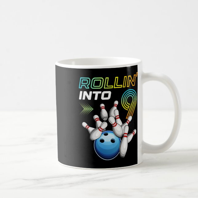 Rollin Into 9 Retro Bowling Birthday Party 9th Bir Coffee Mug (Right)