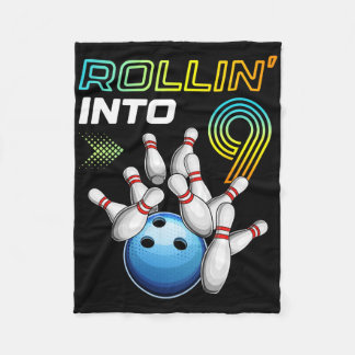 Rollin Into 9 Retro Bowling Birthday Party 9th Bir Fleece Blanket