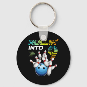 Rollin Into 9 Retro Bowling Birthday Party 9th Bir Key Ring