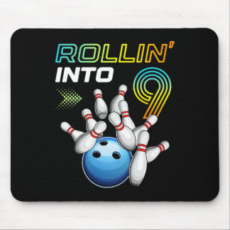 Rollin Into 9 Retro Bowling Birthday Party 9th Bir Mouse Mat