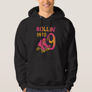 Rollin' Into 9 Roller Girl 9th Birthday Party Skat Hoodie