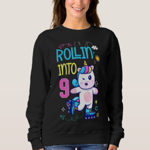 Rollin' Into 9 Unicorn Roller Skating 9th Birthday Sweatshirt