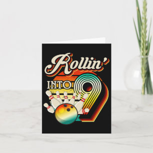Rollin Into Bowling 9 Year Old Retro Birthday 9th Card