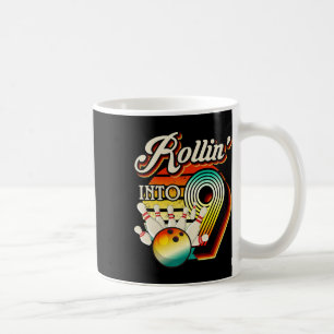 Rollin Into Bowling 9 Year Old Retro Birthday 9th Coffee Mug