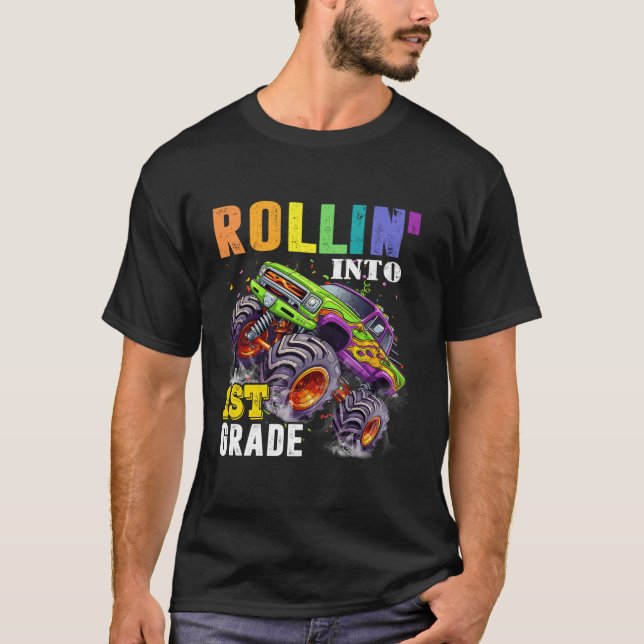 Rollin Into Crush 1st Grade Monster Truck Back To  T-Shirt (Front)