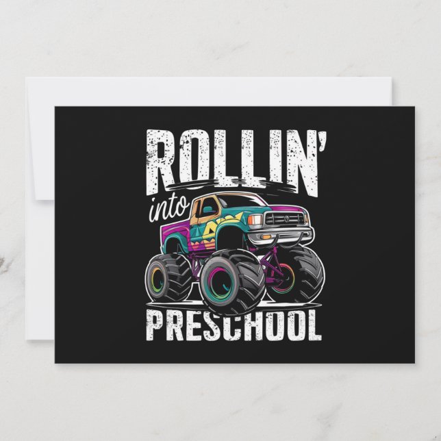 Rollin' Into Preschool Monster Truck Back to Schoo Invitation (Front)