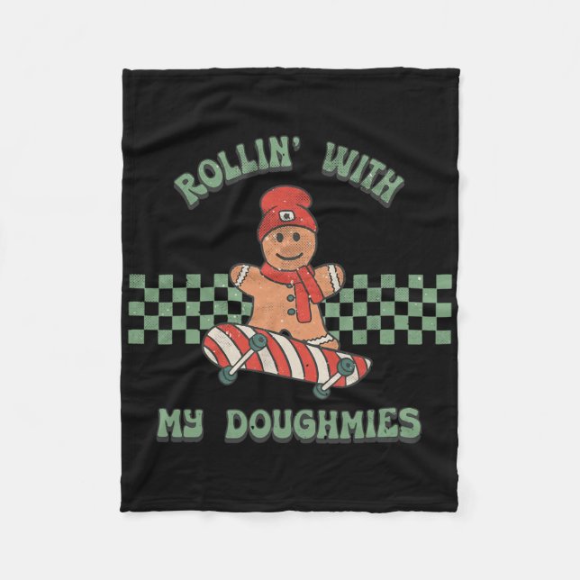 Rollin With My Doughmies Retro Gingerbread Man Ska Fleece Blanket (Front)