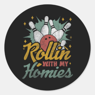 Rollin With My Homies Retro Bowling Classic Round Sticker
