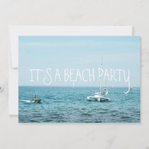 Rolling Beach Waves Boats on Lake Michigan Ocean Invitation