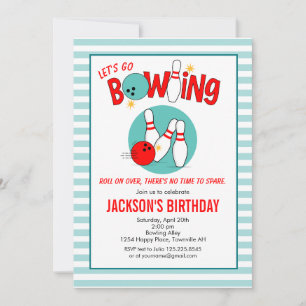 Rolling Bowling Birthday Invitation teal red