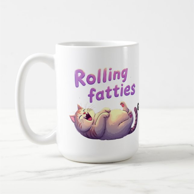 Rolling Fatties Cat Meme Funny & Cute Chonk Cats Coffee Mug (Left)