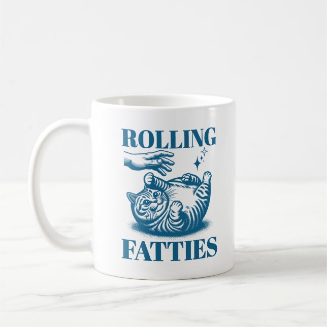 Rolling Fatties Funny Fat Cat Meme Kitten Humour Coffee Mug (Left)