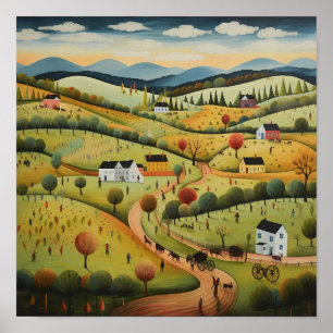 Rolling Hills American Folk Art Poster