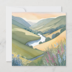 Rolling Hills Landscape   Watercolor Beautiful Card