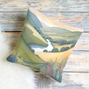Rolling Hills Landscape Watercolor Beautiful Cushion