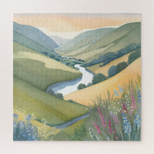 Rolling Hills Landscape Watercolor Beautiful Jigsaw Puzzle