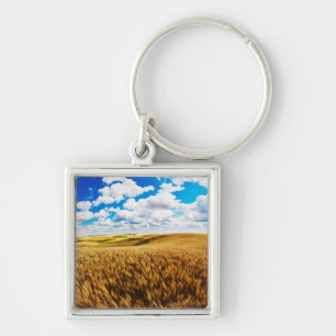 Rolling hills of ripe wheat key ring