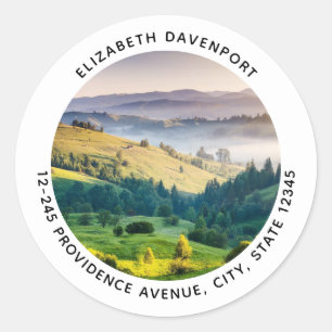 Rolling Hills Scenic Nature Photo Address Classic Round Sticker