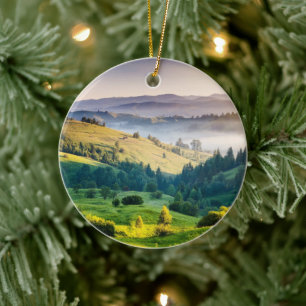 Rolling Hills Scenic Nature Photo Ceramic Tree Decoration