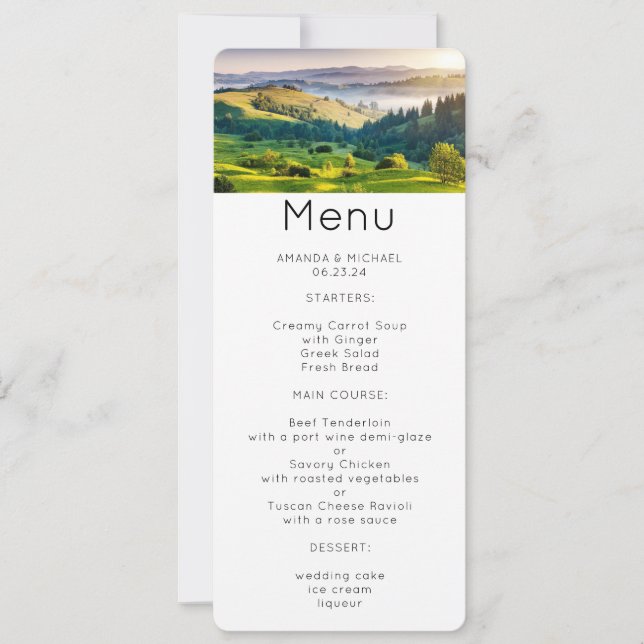 Rolling Hills Scenic Nature Photo Menu Invitation (Front)