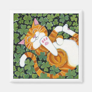 Rolling in Clover - Cat Art Magnet