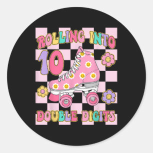 Rolling Into 10 Double Digits 10th Birthday Roller Classic Round Sticker
