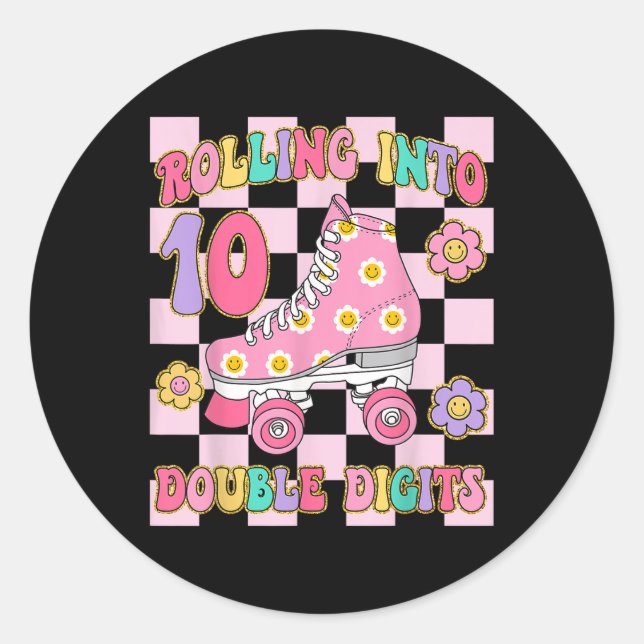 Rolling Into 10 Double Digits 10th Birthday Roller Classic Round Sticker (Front)