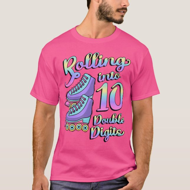 Rolling Into 10 Double Digits Roller Skates 10Th B T-Shirt (Front)
