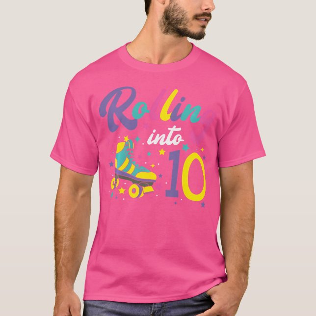 Rolling Into 10 Roller Skates 10Th Birthday Roller T-Shirt (Front)
