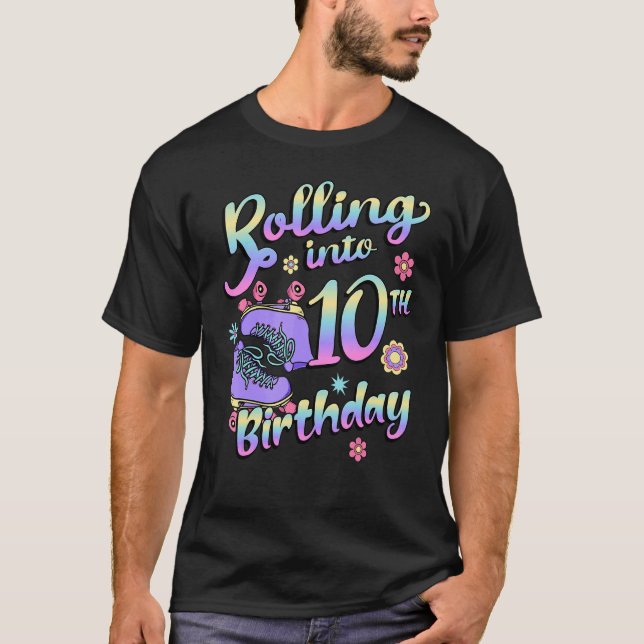Rolling Into 10th Birthday Quad Skater Roller Skat T-Shirt (Front)