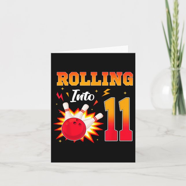 Rolling Into 11 Bowling Birthday Party 11 Year Old Card (Front)