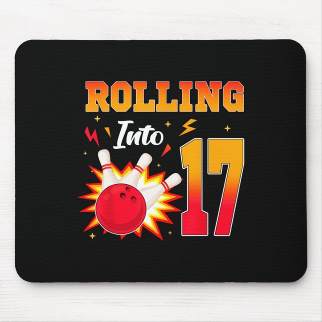 Rolling Into 17 Bowling Birthday Party 17 Year Old Mouse Mat (Front)