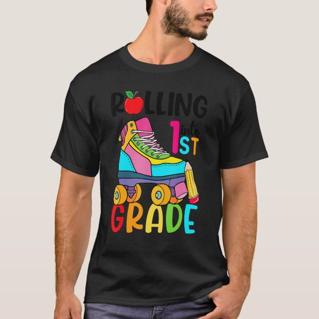 Rolling Into 1st Grade Cute Roller Skates Back To  T-Shirt (Front)