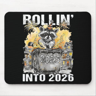 Rolling Into 2026 Trash Racoon Funny New Years Eve Mouse Mat