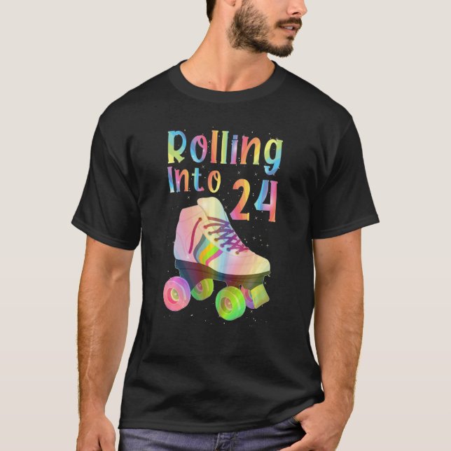 Rolling Into 24 Cool 24th Birthday Roller Skating  T-Shirt (Front)