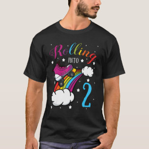Rolling Into 2 Birthday Roller Skate Rainbow Bday T-Shirt
