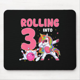 Rolling Into 3 3rd Birthday Unicorn Bowling 3 Year Mouse Mat