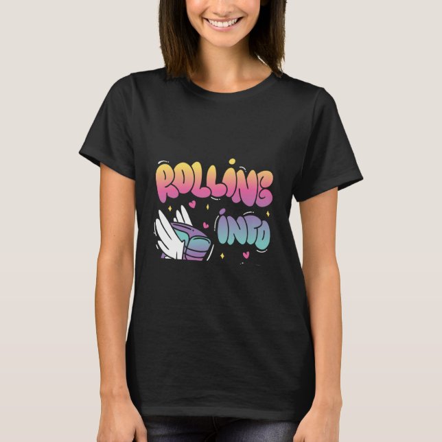 Rolling Into 3 Backprint Roller Skating Birthday T-Shirt (Front)