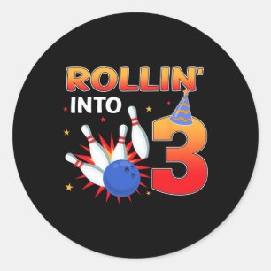 Rolling Into 3 Years Old Birthday Bowling Kids Par Classic Round Sticker
