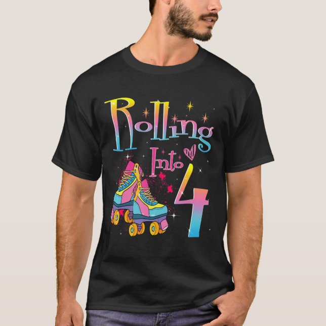 Rolling Into 4 years Let's Roll I'm Turning 4 Roll T-Shirt (Front)