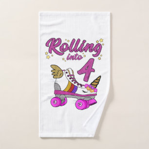 Rolling into 4th Birthday Shirt Unicorn Roller Ska Hand Towel