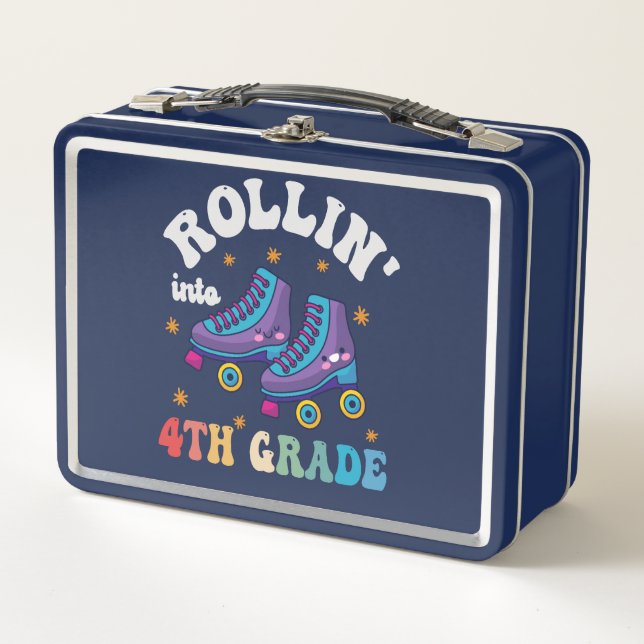 Rolling into 4th Grade Back to School Roller Skate Metal Lunch Box (Front)