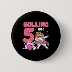 Rolling Into 5 5th Birthday Unicorn Bowling 5 Year 6 Cm Round Badge